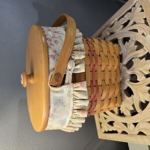 Longaberger Floral Woven Basket with Lid